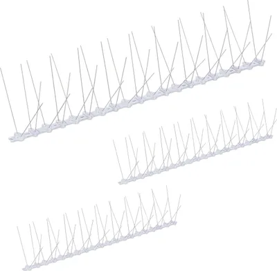 Obrázok produktu pre Relaxdays hroty na odstrašenie vtákov, sada 3 ks, rozmery: 10,5 x 50 x 14 cm, ochrana proti holubom na balkón a strechu, 4-radové, nerezová oceľ, strieborné