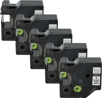 Produktbild von vhbw 5x Schriftband-Kassette Ersatz für Dymo 45803, D1, S0720830 für Etiketten-Drucker 7m x 19mm Schwarz auf Weiß