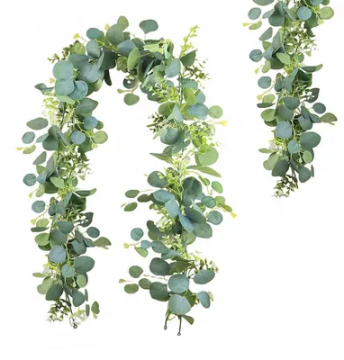 Productafbeelding van Eucalyptus guirlande, 1,8 meter, kunstplant met witte bloemen, groen