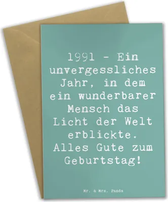 Produktbild von Mr. & Mrs. Panda Grußkarte Spruch 1991 Geburtstag - Meeresbrise - Geschenk, Happy Birthday, handgemacht, Glück, Alter, Geburtsjahr, osterkarte, 30., einladungskarten
