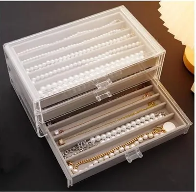 Produktbild von Aufbewahrungsbox für Halsketten, Acrylbox mit Samteinsatz, staubdicht für Damen