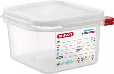 Produktbild von ARAVEN GN-Behälter mit Deckel 1/6, PP, Tiefe: 100 mm, Inhalt: 1,4 L, hermetisch
