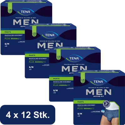 Produktbild von TENA MEN - Active Fit - Pants Plus - Blau S/M - 4 x12 Stk.