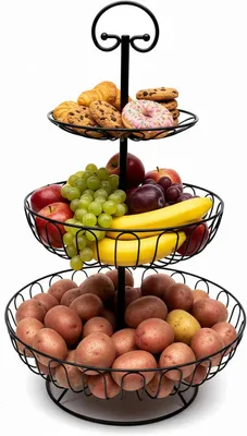 Image de Panier à fruits étagère 3 niveaux - Panier rond en métal - 47x30 cm - Noir
