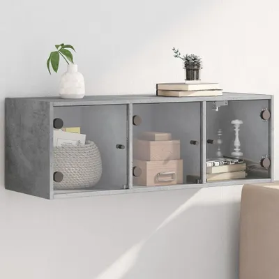 Produktbild von Design Wandschrank mit Glastüren Betongrau 102x37x35 cm, Aktenschränke 2024