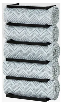 Produktbild von Handtuchhalter 5-fach, Handtuchreck zur Aufbewahrung von bis zu 5 Handtüchern, geeignet für kleine Badezimmer und Gäste-WC, Metall, Schwarz-matt pulverbeschichtet, BxHxT 24x48x12 cm