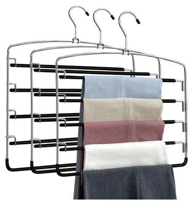 Produktbild von HosenbÜgel Platzsparend, 3er Set, Mehrfach-KleiderbÜgel mit 4 Schwenkbaren Armen und 5 Rutschfesten Polstern fÜr Hosen, Jeans, HandtÜcher, Schals