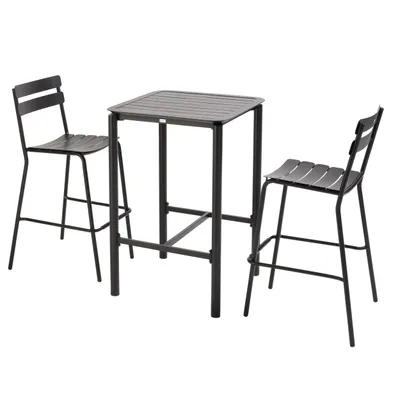 Image de Table haute de terrasse avec 2 chaises en aluminium noir - Oviala Almada
