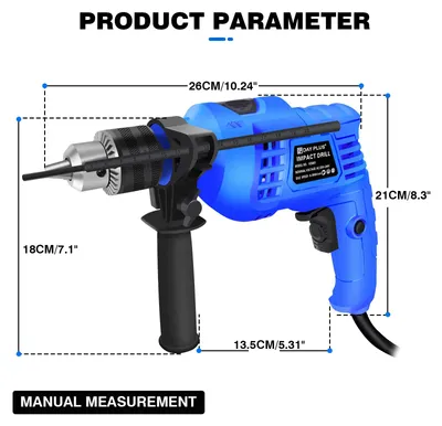 Immagine prodotto di Trapano avvitatore a percussione - 2-in-1 - 1100 W - Velocità variabile - Impugnatura rotante a 360° - Motore brushless - 2800 giri/min - Capacità di foratura del calcestruzzo: 13 mm