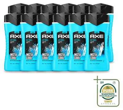 Image de 12 flacons de gel douche Axe Ice Chill 3-en-1 - Menthol - 250 ml - Pack économique - 12 pièces