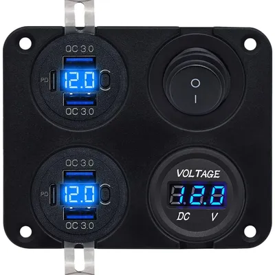 Produktbild von ProRide 12V USB-Autolader 6 Anschlüsse QC3.0 mit Voltmeter & Schalter