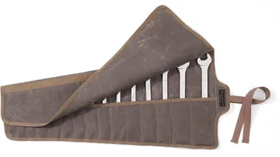 Productafbeelding van Gereedschapstas met 15 vakken, gemaakt van gewaxt zeildoek, grijs, afmetingen 67,5 x 31,5 cm