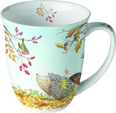 Produktbild von Tasse aus Porzellan Forest Friends - Herbstcomic Igel und Vogel 0,4L, Höhe 10,5cm