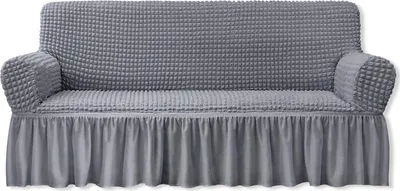 Produktbild von (3-Sitzer, grau)Universal-Stretch-Sofa-Schonbezug mit Rock 1-teiliger Sofabezug