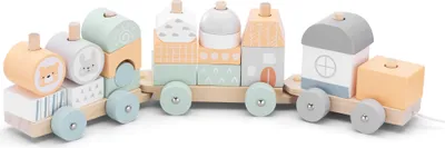 Produktbild von Navaris Holzzug Spielzeug für Mädchen und Jungen - Zug Lokomotive Holz mit Würfel - Eisenbahn inkl. Holzbausteine - Holzeisenbahn zum Nachziehen -