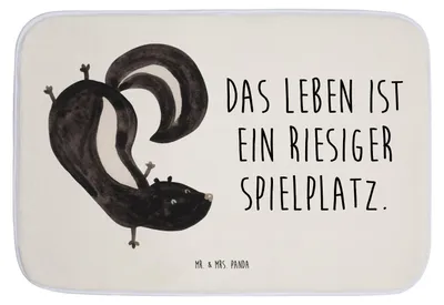 Produktbild von Mr. & Mrs. Panda Badteppich Stinktier Handstand - Weiß - Geschenk, Spielplatz, Badvorleger, Skunk, badezimmermatte, duschmatte, Wildtier, Badezimmer Matte, Badematte