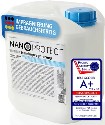 Produktbild von Nanoprotect Steinimprägnierung 5 L | Vorbeugend gegen Grünbelag und Einschmutzung | Ideal für Pflastersteine, Beton und Fassaden | 5 L für ca. 40 – 60 m²