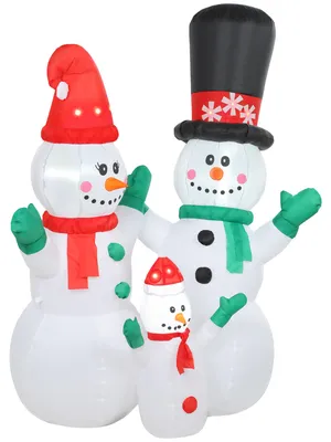 Produktbild von Weihnachtsdeko mit LED, Aufblasbarer Schneemann Familie, Polyester, Weiß | wetterfest | 1,8 m hoch | 165 x 80 x 180 cm