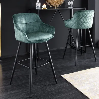 Produktbild von riess-ambiente Design Barhocker EUPHORIA petrol Samt schwarze Metallbeine Barstuhl mit Lehne Tresenhocker Tresenstuhl Hocker