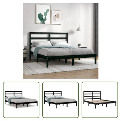 Produktbild von The Living Store Massivholzbett Schwarz Kiefer 140x190 cm