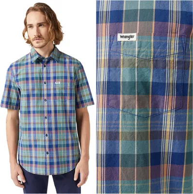 Produktbild von Wrangler SS 1 Point Shirt Herren kariertes Hemd Blue Madras 112350503 W5K0016831