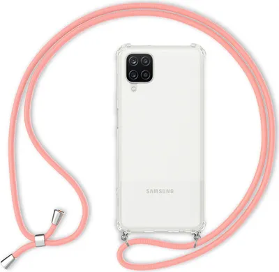 Zdjęcie produktu dla NALIA Przezroczyste etui na telefon komórkowy z łańcuszkiem do Samsung Galaxy A12, etui z paskiem i pokrowcem w kolorze różowym
