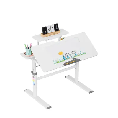 Image de Mark Adler Study 3.7 Bureau pour enfant réglable en hauteur avec plateau inclinable, repose-livres et revêtement antireflet - Gris
