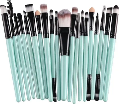 Productafbeelding van 20 professionele make-up kwasten, foundation en oogschaduw set, met houten handvat en nylon borstelharen, zwart/groen