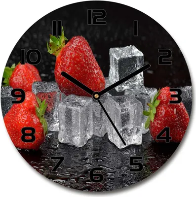 Produktbild von Wanduhr aus Glas 30fi Glasbild Glasuhr Gehärtetes Glas - schwarze-zeiger - Strawberries with ice