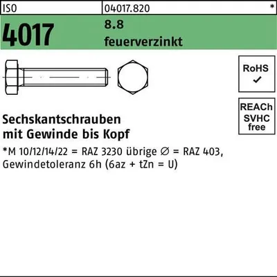 Produktbild von Reyher  Sechskantschrauben ISO4017 8.8 U M 12x70 tzn 040178200120070 (50 Stück)