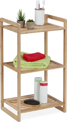 Image de Étagère en bambou Relaxdays, H x l x P : 70 x 40 x 30 cm, étagère sur pied à 3 tablettes, salle de bains, cuisine, salon, modèle autonome, couleur naturelle