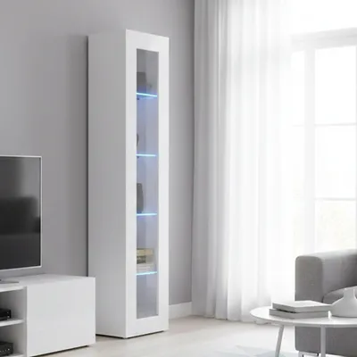 Immagine prodotto di Dmora Vetrina Aristotele 30x40x180h cm Bianco Lucido, Apertura Battente 5 Vani Italy