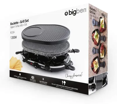 Raclette-Grill 1200 W für 8 Personen, Holzpfännchen, schwarz