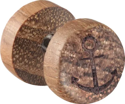 Produktbild von Fake Plug Ohrstecker Holz mit verschiedenen Motiven Größe - 10 mm Motiv - Anker