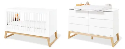 Produktbild von Pinolino Kinderzimmer-Set 'Bridge' extrabreit, 2-tlg. Edelmatt: MDF Uni, weiß lackiert und massiv, Esche klar lackiert