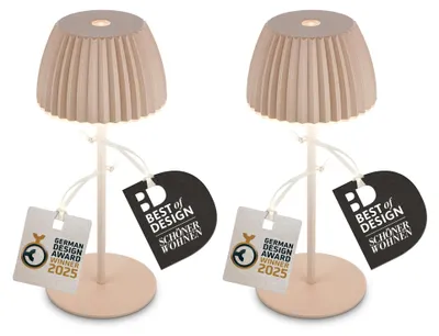 Image de Briloner RIFFLE MINI Lot de 2 lampes LED de table sans fil, variateur tactile, Lauréat German Design Award 2025, beige, Ø8,5x20 cm