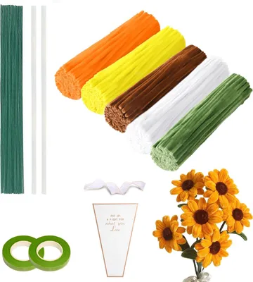 Produktbild von Chenilledraht Basteln - Pfeifenreiniger Set - Flexibel - Biegsam - Metalldrahtkern - Für Blumenbasteln - Gelb