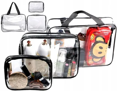 Produktbild von Kosmetiktaschen-Set - 3-in-1-Funktionalität - Stilvolles Design - Vielseitige Nutzung - Transparentes PVC - Praktisch - Schwarzer Griff
