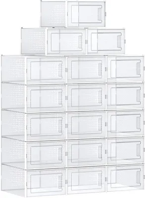 Produktbild von SONGMICS 18er Set Schuhboxen Aufbewahrungsboxen Größe 44 Schuh-Organizer weiß