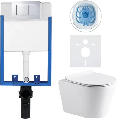 Obrázek produktu pro CERANO - Kompletní podomítkový WC set Lite/Norbi - bílá lesklá - WC tlačítko Classic, chrom - k zazdění - 48,5x36,5 cm