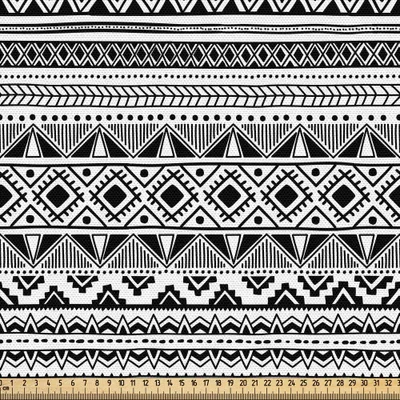 Produktbild von ABAKUHAUS Ethnisch Gewebe als Meterware, Gezeichnete Art-traditionelle gebürtige peruanische Schwarzweiss-Border der geometrischen Verzierungs-Hand, 10 M (148 x 1000 cm), Weiß Schwarz