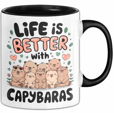 Produktbild von Capybara Tier Tasse Geschenk Lustige Geschenkidee Spruch Life Is Better With Capybaras (Schwarz)