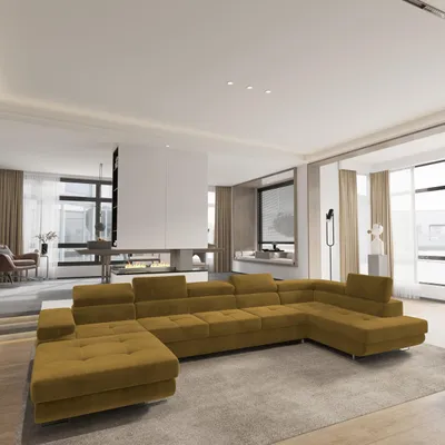 Produktbild von Masseno Ecksofa TORIVA R-S mit Schlaffunktion U-Form, Sofa mit Bettkasten, Wohnzimmersofa, Couch, Soffa, Bettsofa, Couchgarnitur- Gelb, MONOLITH 48