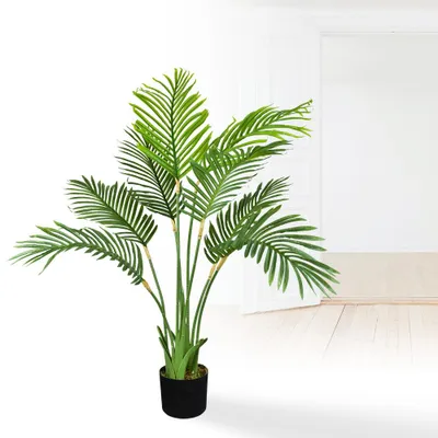 Produktbild von Künstliche Palme groß Kunstpalme Kunstpflanze Palme künstlich wie echt Plastikpflanze Arekapalme 100 cm hoch Balkon Dekoration Deko Decovego