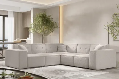 Produktbild von Ecksofa Designersofa CESINA in Stoff Ascot Bukla Creme Seite Universal
