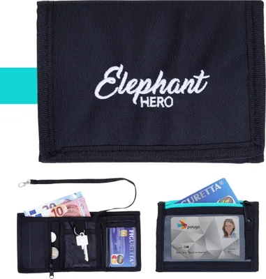 Produktbild von Geldbörse Kinder Portemonnaie Elephant Hero Signature Wallet mit Schlüsselkette und Karabiner Börse Mädchen Schüler Schule Schülerbörse 13020 Tiff Türkis Black