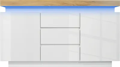 Produktbild von Sideboard mit 2 Türen und 3 Schubladen LED Beleuchtung Aufbewahrungsschrank Schubladenschrank Kommode 81 x 140 x 39 cm Weiß