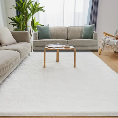 Obrázok produktu pre Omgoods – Nadýchaný koberec do obývačky/spálne – objemný, biely, 120 x 170 cm