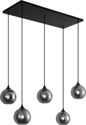 Produktbild von QAZQA - Art Deco Art-Deco-Hängelampe I Pendellampe I Pendelleuchte schwarz mit Rauchglas 5-flammig - Wallace I Wohnzimmer I Schlafzimmer - Rund - LED geeignet E27