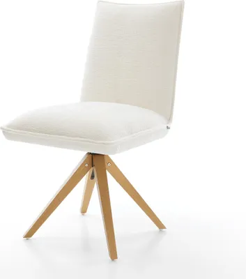 Produktbild von DELIFE Drehstuhl Lelio-Flex Bouclé Soft Beige Holzgestell kantig Natur 180° drehbar Taschenfederkern